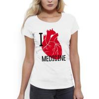 Трикотажная женская футболка. I love medicine.