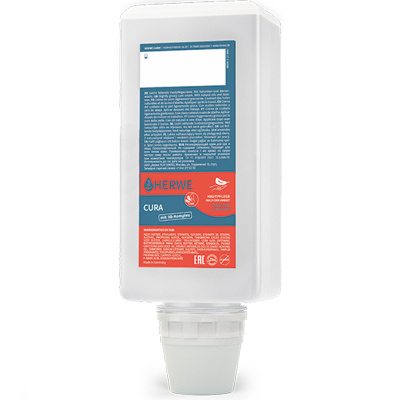 Питательный крем для ухода за кожей при загрязнениях средней степени Herwe Cura, бутыль 1000 мл. фото, изображение, баннер
